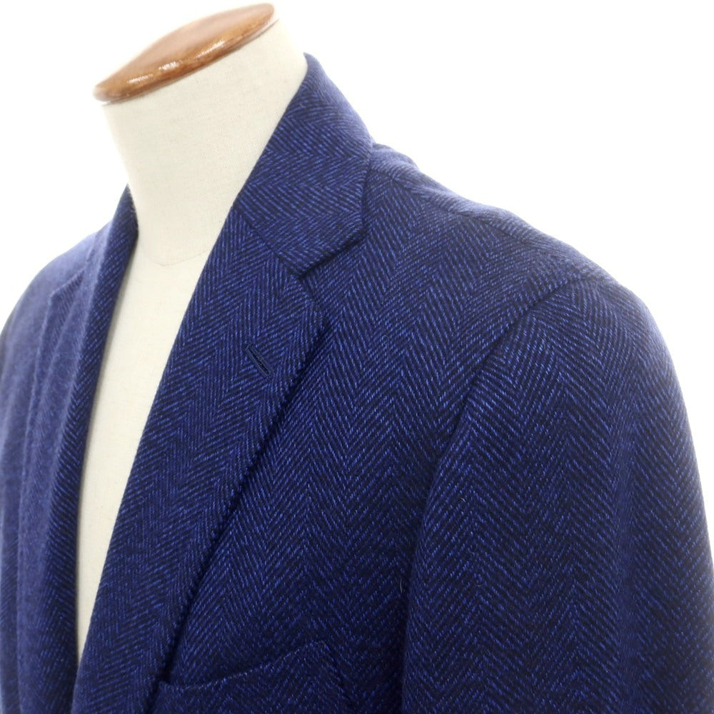 【中古】チェーザレ アットリーニ Cesare Attolini カシミヤ ヘリンボーン 3B テーラードジャケット ブルーネイビー【 46 】【 状態ランクB 】【 メンズ 】