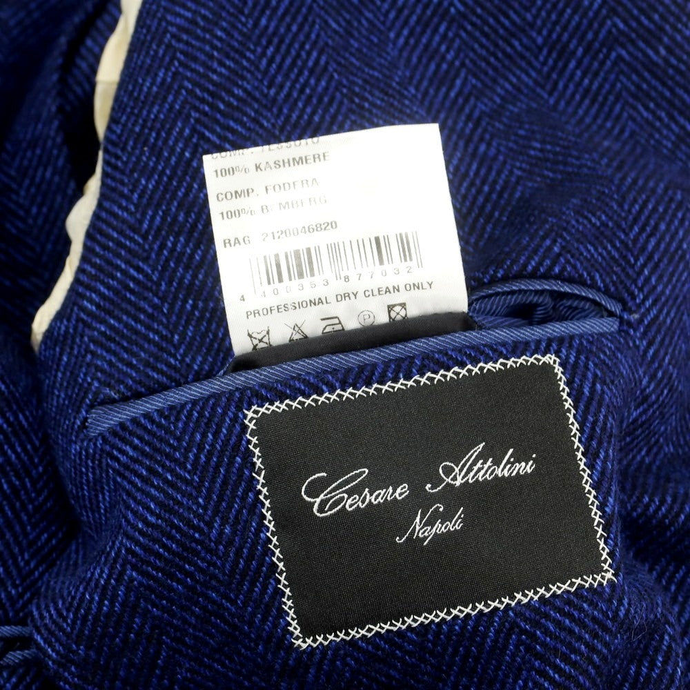【中古】チェーザレ アットリーニ Cesare Attolini カシミヤ ヘリンボーン 3B テーラードジャケット ブルーネイビー【 46 】【 状態ランクB 】【 メンズ 】