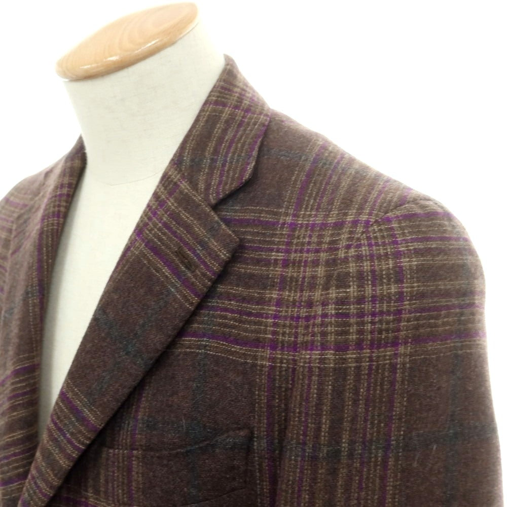 【中古】イザイア ISAIA ウールカシミヤ チェック 3B テーラードジャケット ブラウンxパープル【 44 】【 状態ランクB 】【 メンズ 】