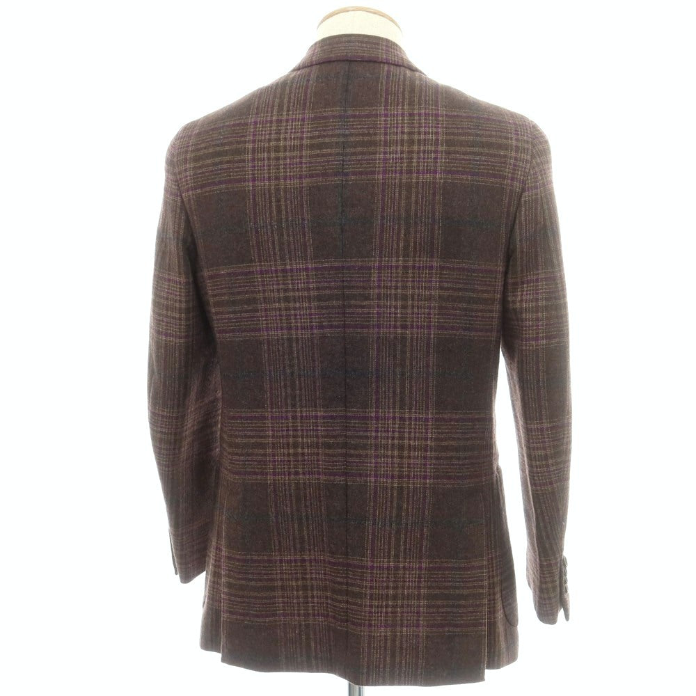 【中古】イザイア ISAIA ウールカシミヤ チェック 3B テーラードジャケット ブラウンxパープル【 44 】【 状態ランクB 】【 メンズ 】