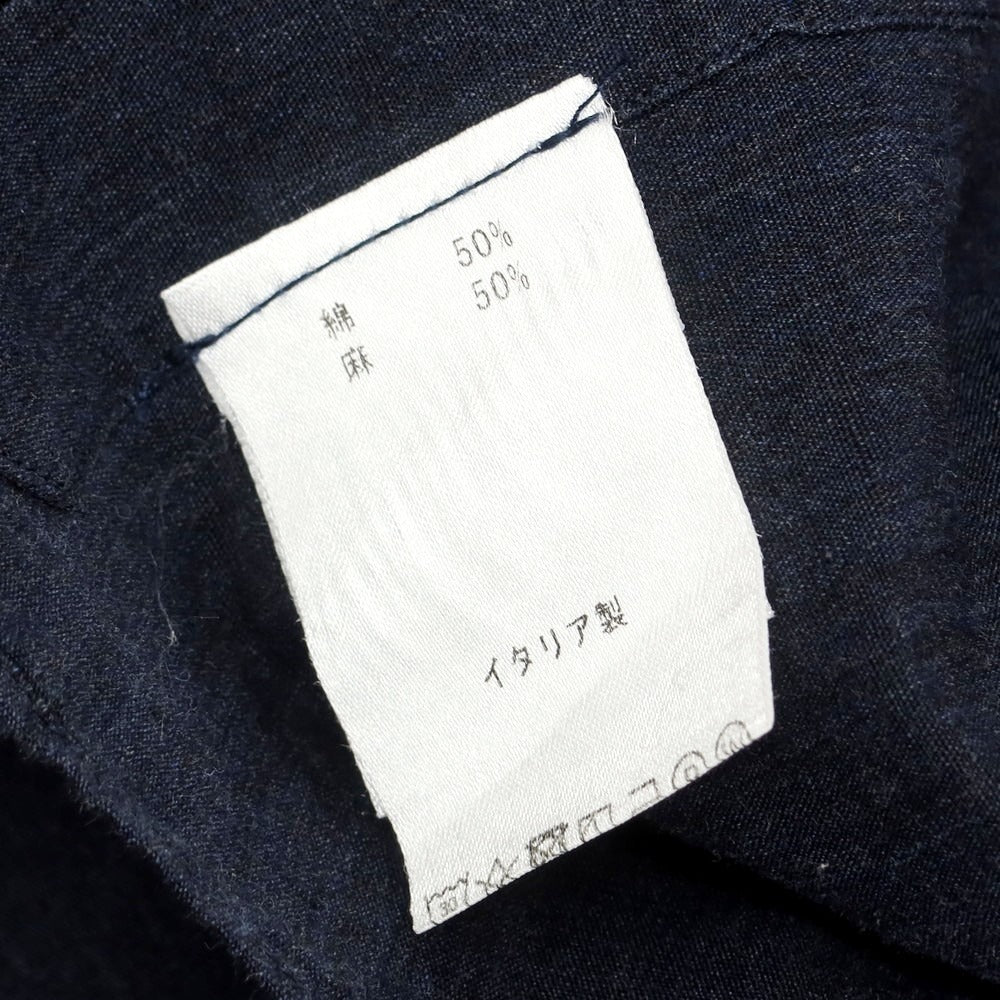 【中古】フィナモレ Finamore コットンリネン ホリゾンタルカラー カジュアルシャツ ネイビー【 39 】【 状態ランクC 】【 メンズ 】