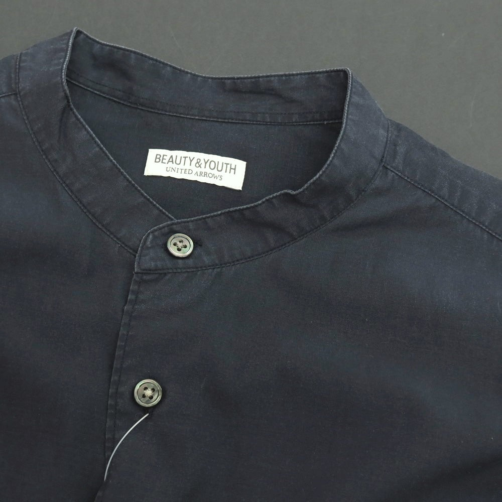 【中古】ビューティアンドユースユナイテッドアローズ BEAUTY&YOUTH UNITED ARROWS セルロースコットン バンドカラー 半袖シャツ ブラック【サイズM】【 状態ランクC 】【 メンズ 】