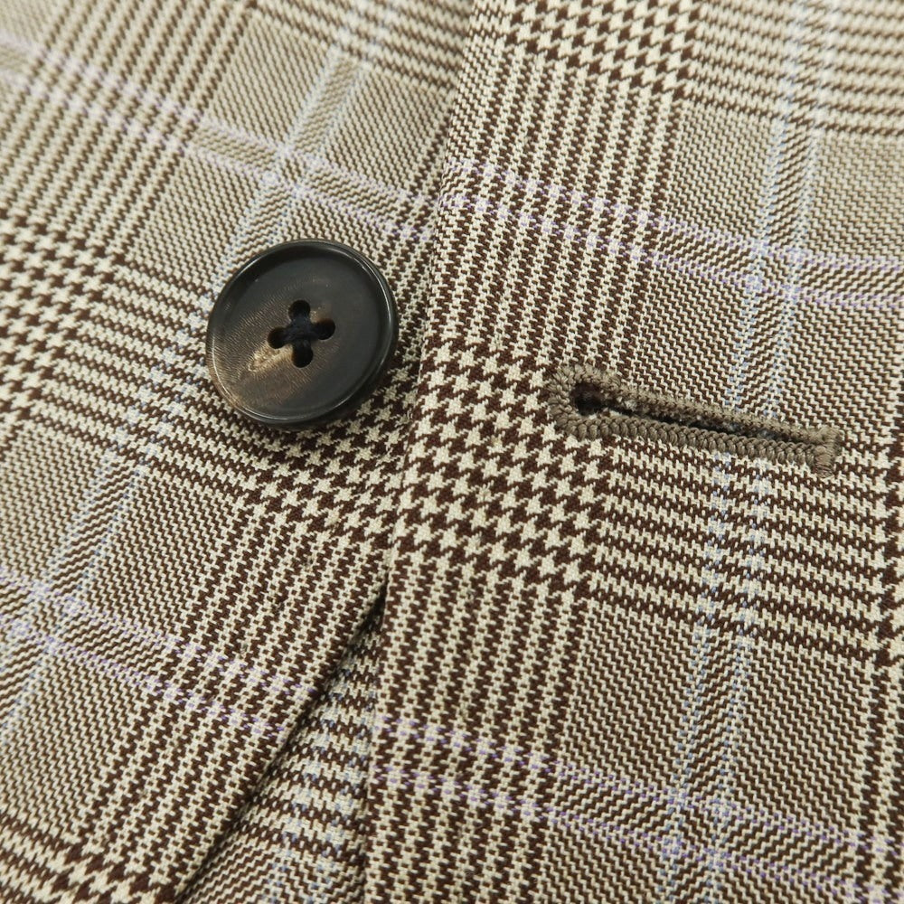 【中古】ユニバーサルランゲージ UNIVERSAL LANGUAGE SUPER120’S ウール グレンチェック 2B テーラードジャケット ブラウン系【 46 】【 状態ランクC 】【 メンズ 】