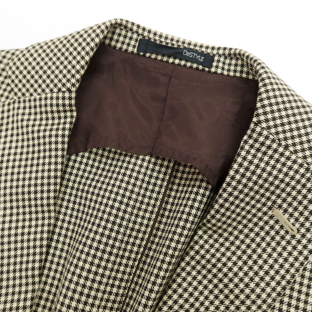 【中古】ディスタイル DeSTYLE シルクウール チェック 2B テーラードジャケット ベージュxブラウン【 46 】【 状態ランクC 】【 メンズ 】