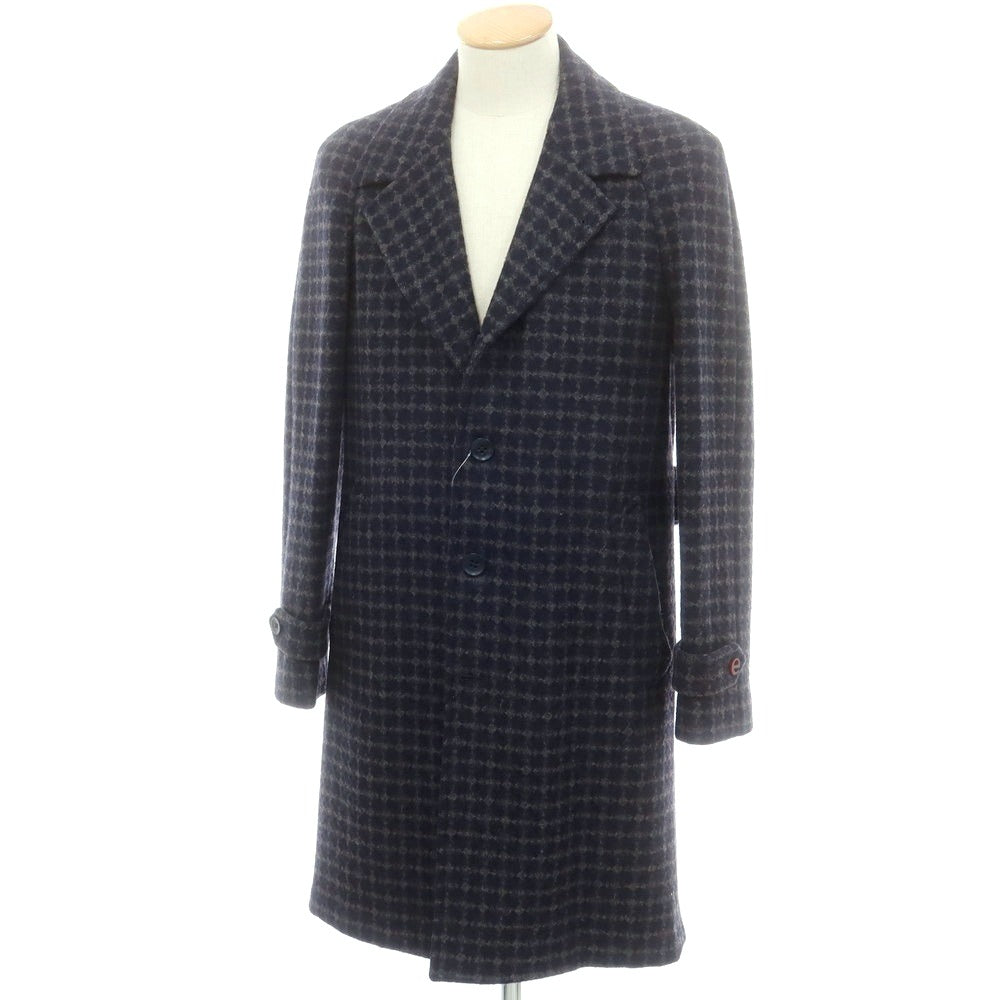 【中古】エルネスト ernesto GFB ウールナイロン チェック チェスターフィールドコート ネイビー【 44 】【 状態ランクB 】【 メンズ 】