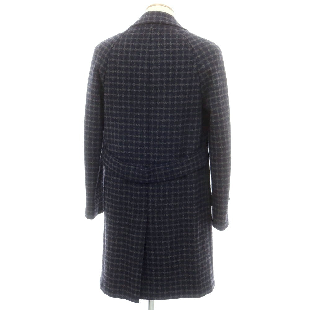 【中古】エルネスト ernesto GFB ウールナイロン チェック チェスターフィールドコート ネイビー【 44 】【 状態ランクB 】【 メンズ 】