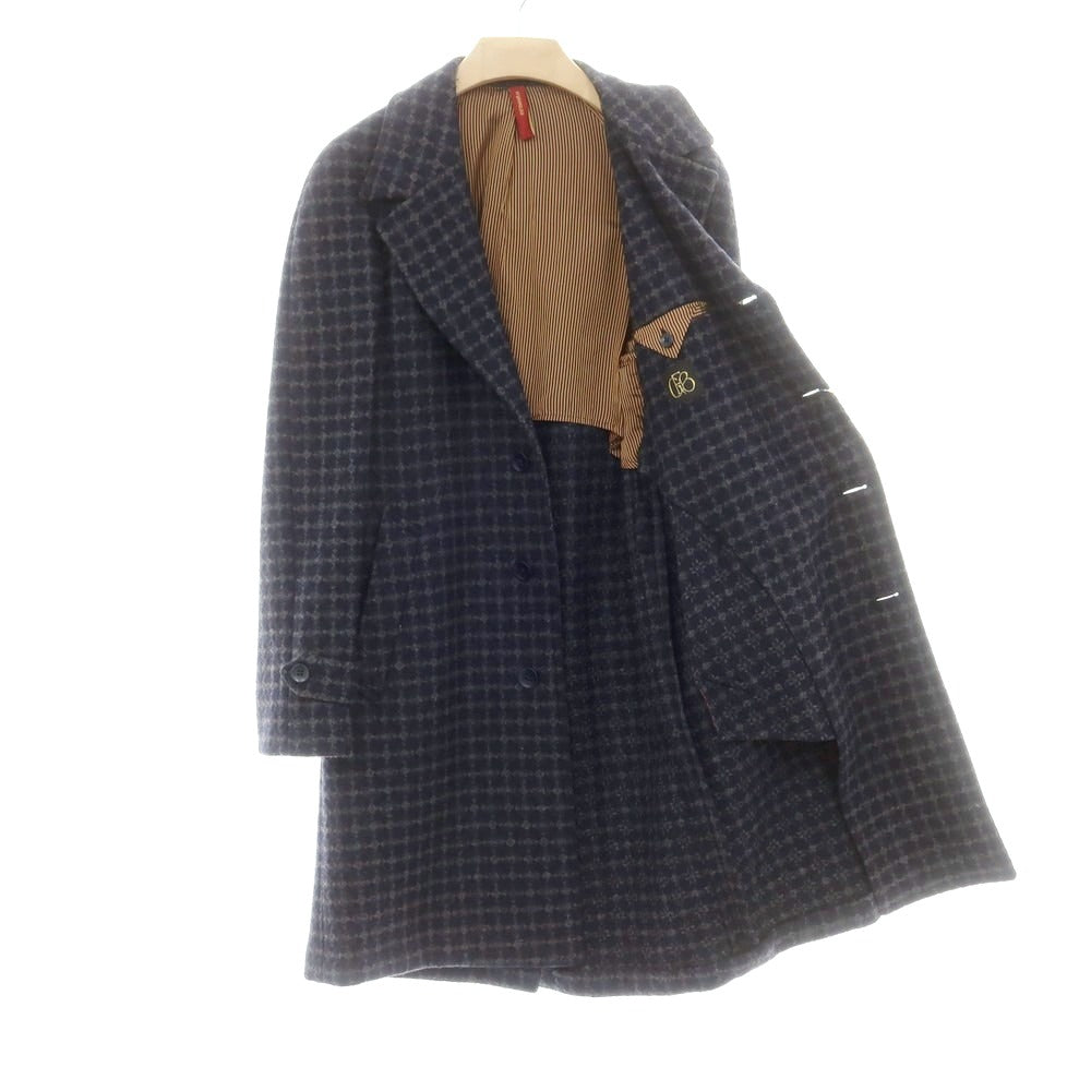 【中古】エルネスト ernesto GFB ウールナイロン チェック チェスターフィールドコート ネイビー【 44 】【 状態ランクB 】【 メンズ 】
