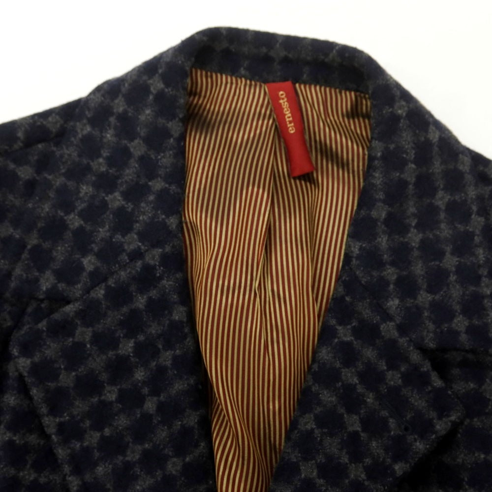 【中古】エルネスト ernesto GFB ウールナイロン チェック チェスターフィールドコート ネイビー【 44 】【 状態ランクB 】【 メンズ 】