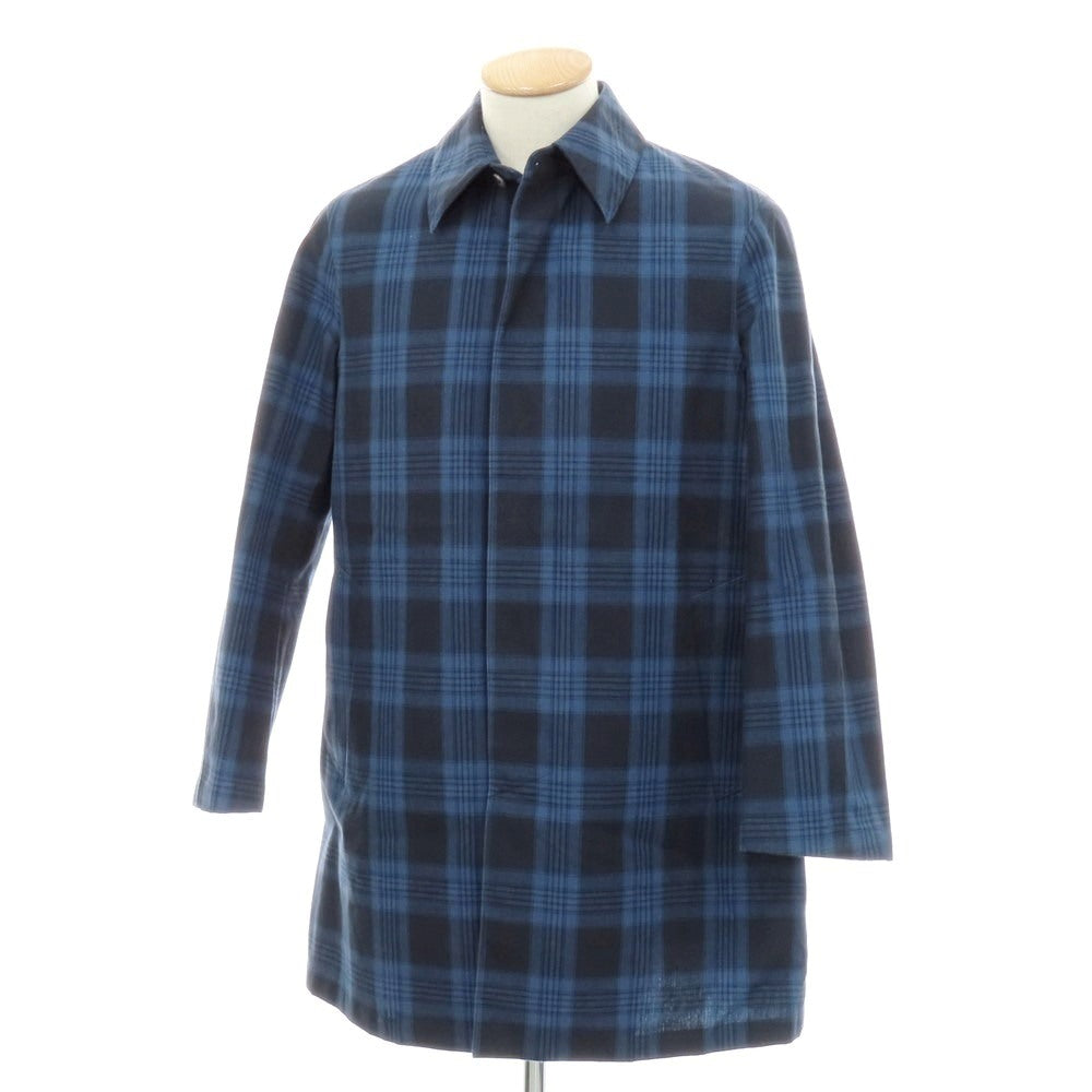 【中古】ヴァルスター Valstar リネンコットン チェック ステンカラーコート ネイビー【 44 】【 状態ランクD 】【 メンズ 】