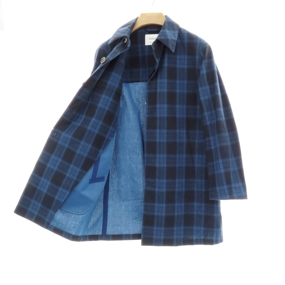【中古】ヴァルスター Valstar リネンコットン チェック ステンカラーコート ネイビー【 44 】【 状態ランクD 】【 メンズ 】