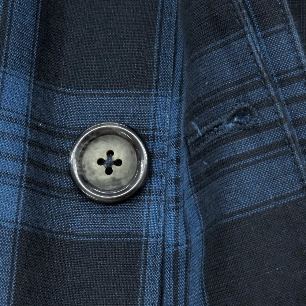 【中古】ヴァルスター Valstar リネンコットン チェック ステンカラーコート ネイビー【 44 】【 状態ランクD 】【 メンズ 】