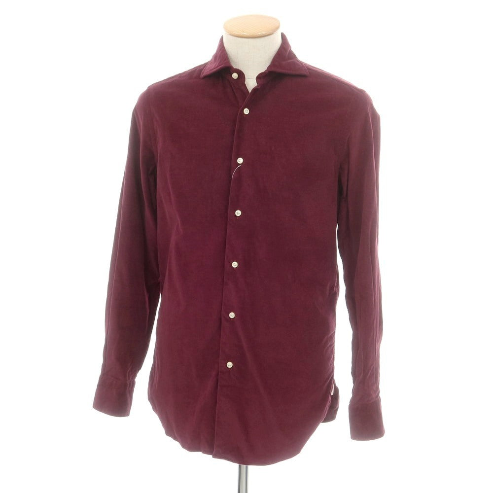 【中古】ギローバー GUY ROVER ストレッチ コットン コーデュロイ ホリゾンタルカラー カジュアルシャツ ワイン【 S 】【 状態ランクB 】【 メンズ 】