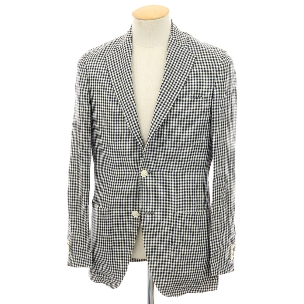 【中古】トレンタオット TRENTA OTTO リネン ギンガムチェック 3B カジュアルジャケット ブラックxホワイト【サイズ44】【 状態ランクC 】【 メンズ 】