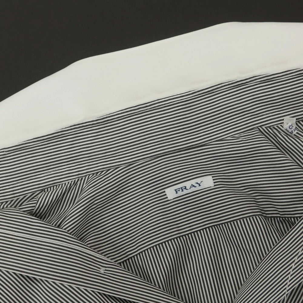 【中古】フライ FRAY コットン ストライプ 隠しボタンダウン クレリック ドレスシャツ ブラックxホワイト【 37 】【 状態ランクC 】【 メンズ 】