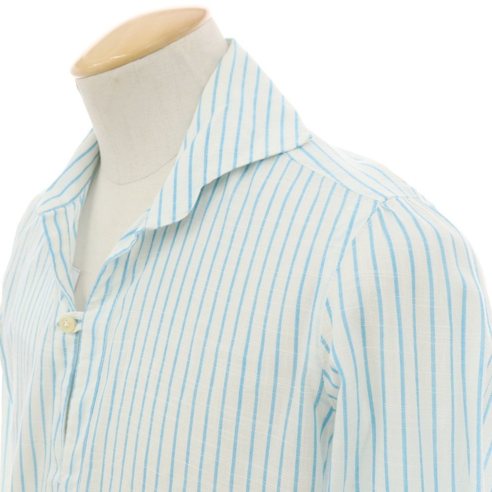 【中古】チリエッロ CIRIELLO コットン ストライプ カプリシャツ ホワイトxライトブルー【サイズXS】【 状態ランクD 】【 メンズ 】