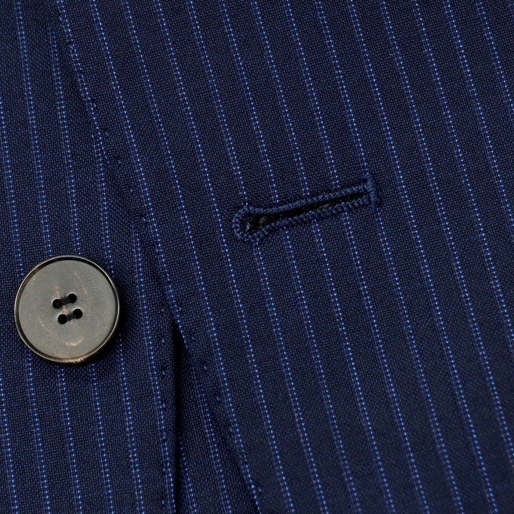 【中古】ユニバーサルランゲージ UNIVERSAL LANGUAGE ウール ストライプ 3つボタンスーツ ネイビーxブルー【サイズ48】【 状態ランクB 】【 メンズ 】