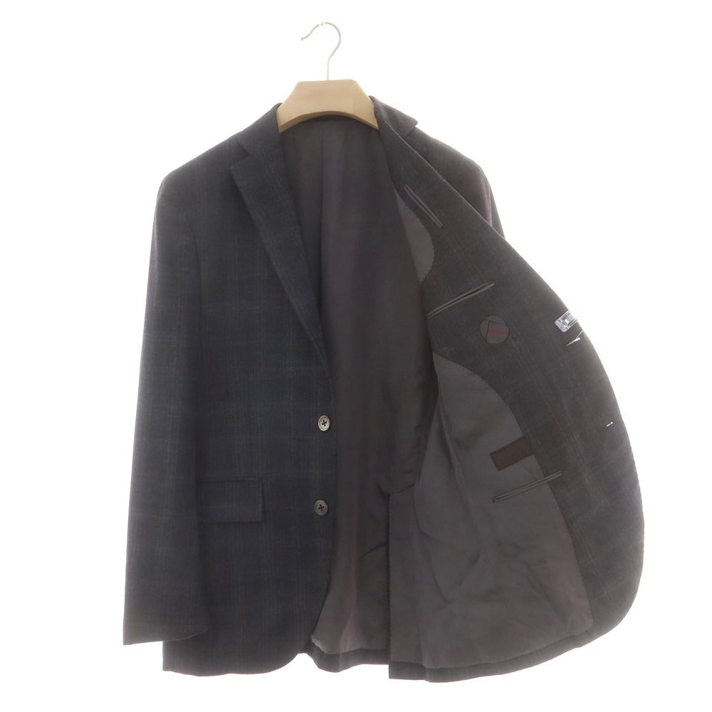 【中古】ユニバーサルランゲージ UNIVERSAL LANGUAGE SUPER130’S ウール チェック 2つボタンスーツ グレー【 48 】【 状態ランクC 】【 メンズ 】