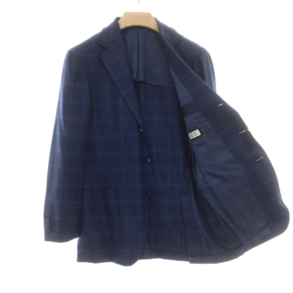 【中古】ブルーエグリージオ Blu e Grigio ウール チェック テーラードジャケット ライトネイビーxブルー【 50 】【 状態ランクC 】【 メンズ 】