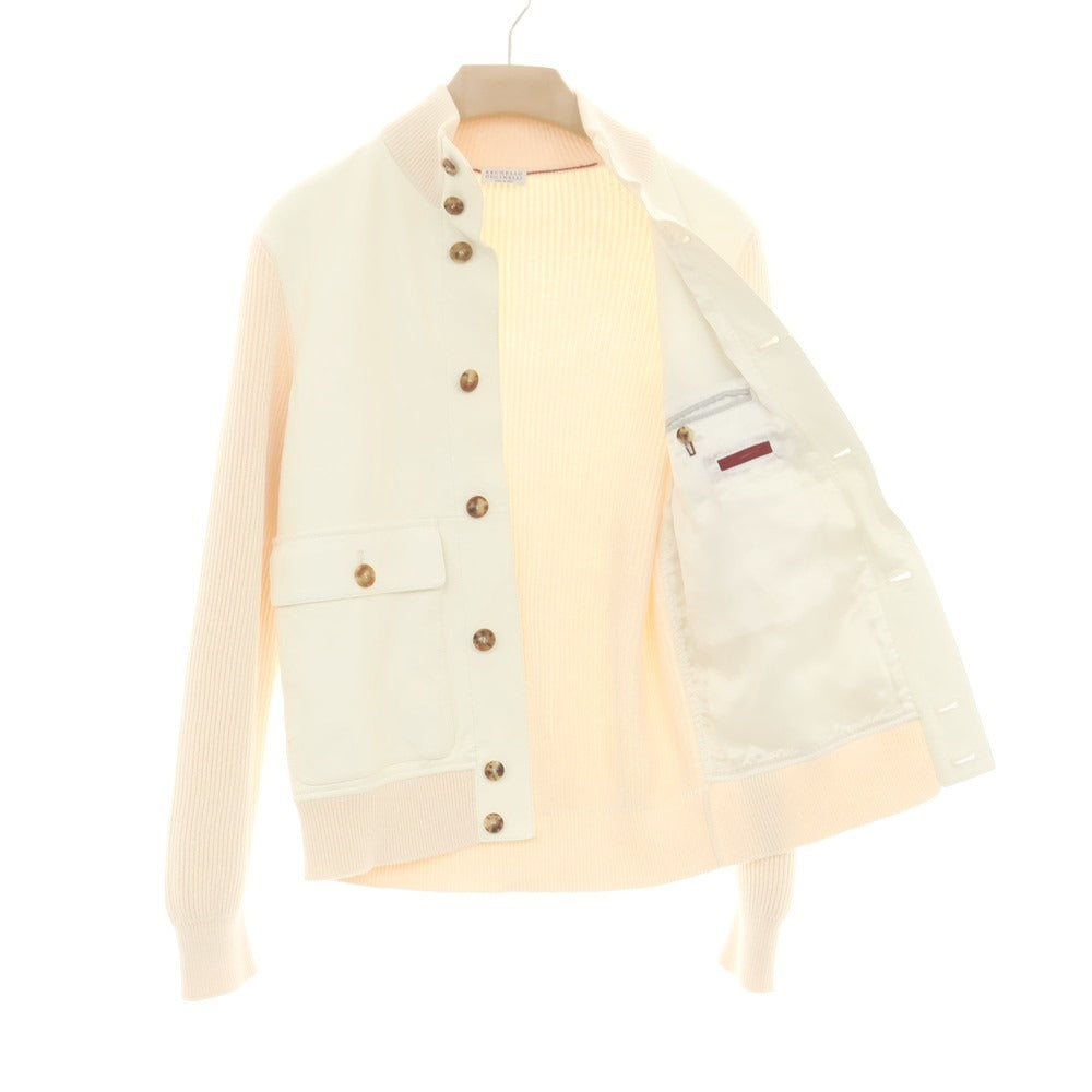 【中古】ブルネロクチネリ Brunello Cucinelli レザー コットン ニットブルゾン ライトベージュxアイボリー【 XXS 】【 状態ランクB 】【 メンズ 】