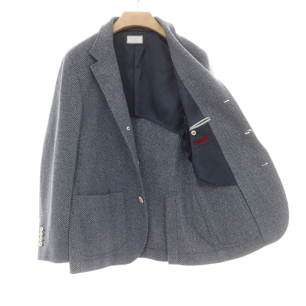 【中古】ブルネロクチネリ Brunello Cucinelli ヘリンボーンウールシルク カジュアルジャケット ネイビーxグレー【 XXS 】【 状態ランクA 】【 メンズ 】