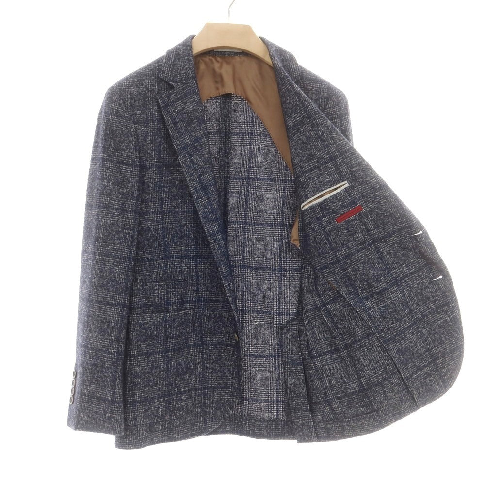 【中古】ブルネロクチネリ Brunello Cucinelli アルパカウール チェック カジュアルジャケット ネイビーxホワイト【 44 】【 状態ランクC 】【 メンズ 】