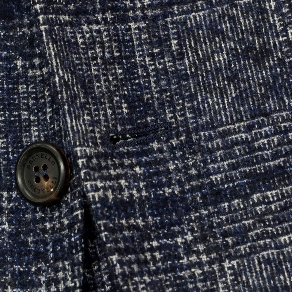 【中古】ブルネロクチネリ Brunello Cucinelli アルパカウール チェック カジュアルジャケット ネイビーxホワイト【 44 】【 状態ランクC 】【 メンズ 】
