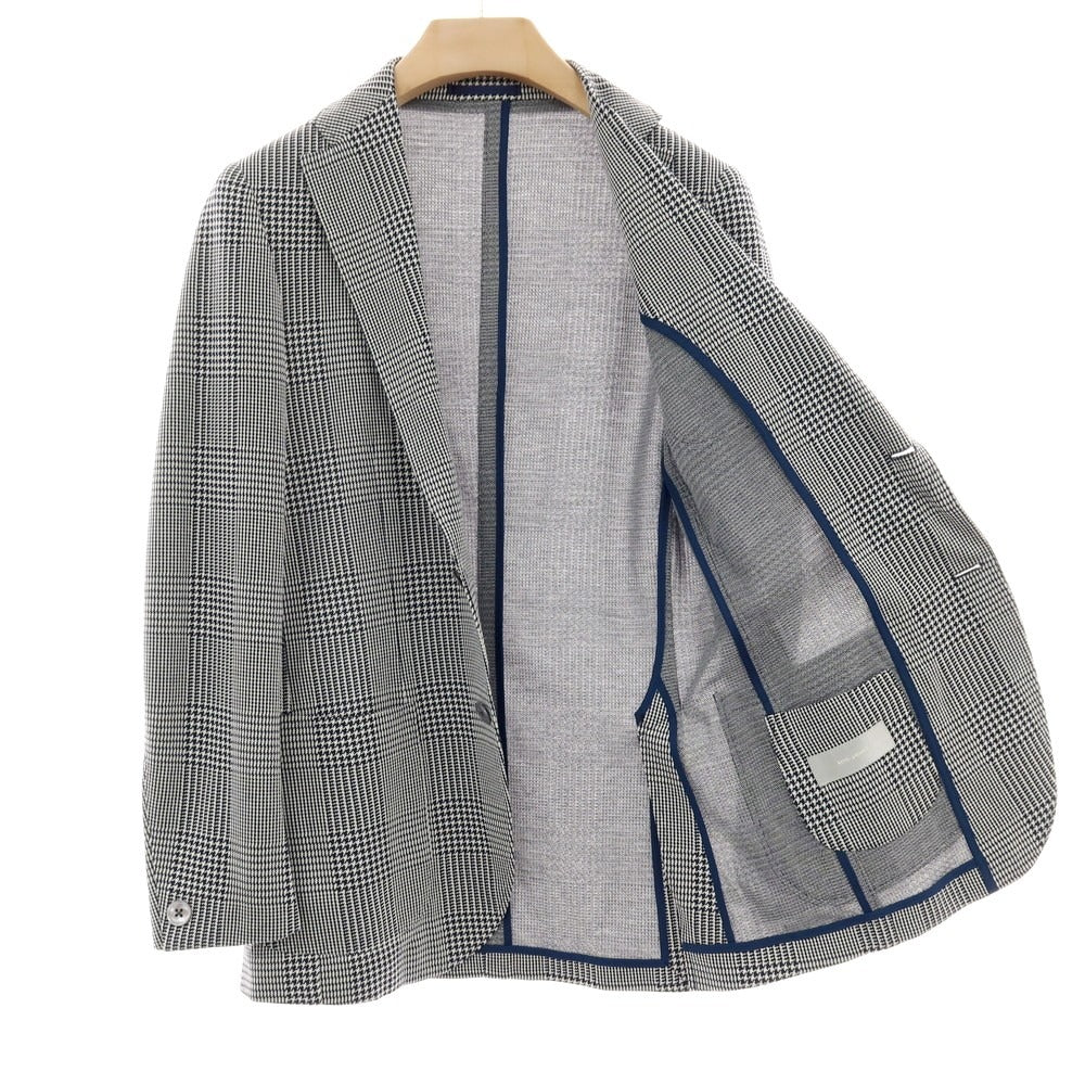 【中古】リングヂャケット RING JACKET コットン ジャージー グレンチェック 3B カジュアルジャケット ネイビーxホワイト【サイズ48】【 状態ランクC 】【 メンズ 】