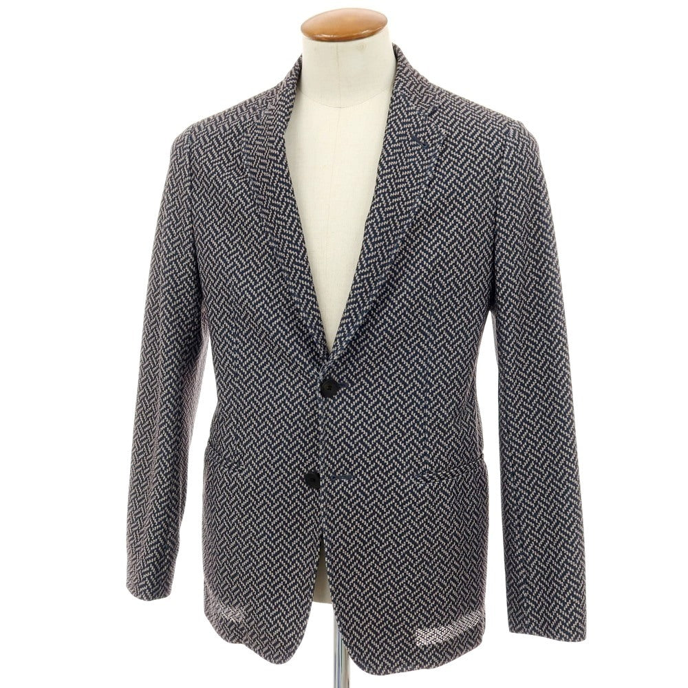 【中古】ジョルジオアルマーニ GIORGIO ARMANI ポリエステル ジャージー 2B カジュアルジャケット ネイビーxベージュ【サイズ46】【 状態ランクC 】【 メンズ 】