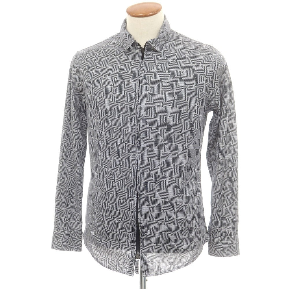 【中古】ジョルジオアルマーニ GIORGIO ARMANI コットンジャージー ダブルジップ カジュアルシャツ ネイビーxホワイト【 39 】【 状態ランクD 】【 メンズ 】