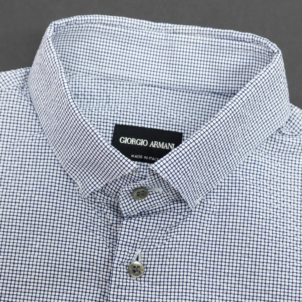 【中古】ジョルジオアルマーニ GIORGIO ARMANI シアサッカーコットン カジュアルシャツ ライトネイビーxホワイト【サイズ38】【 状態ランクC 】【 メンズ 】