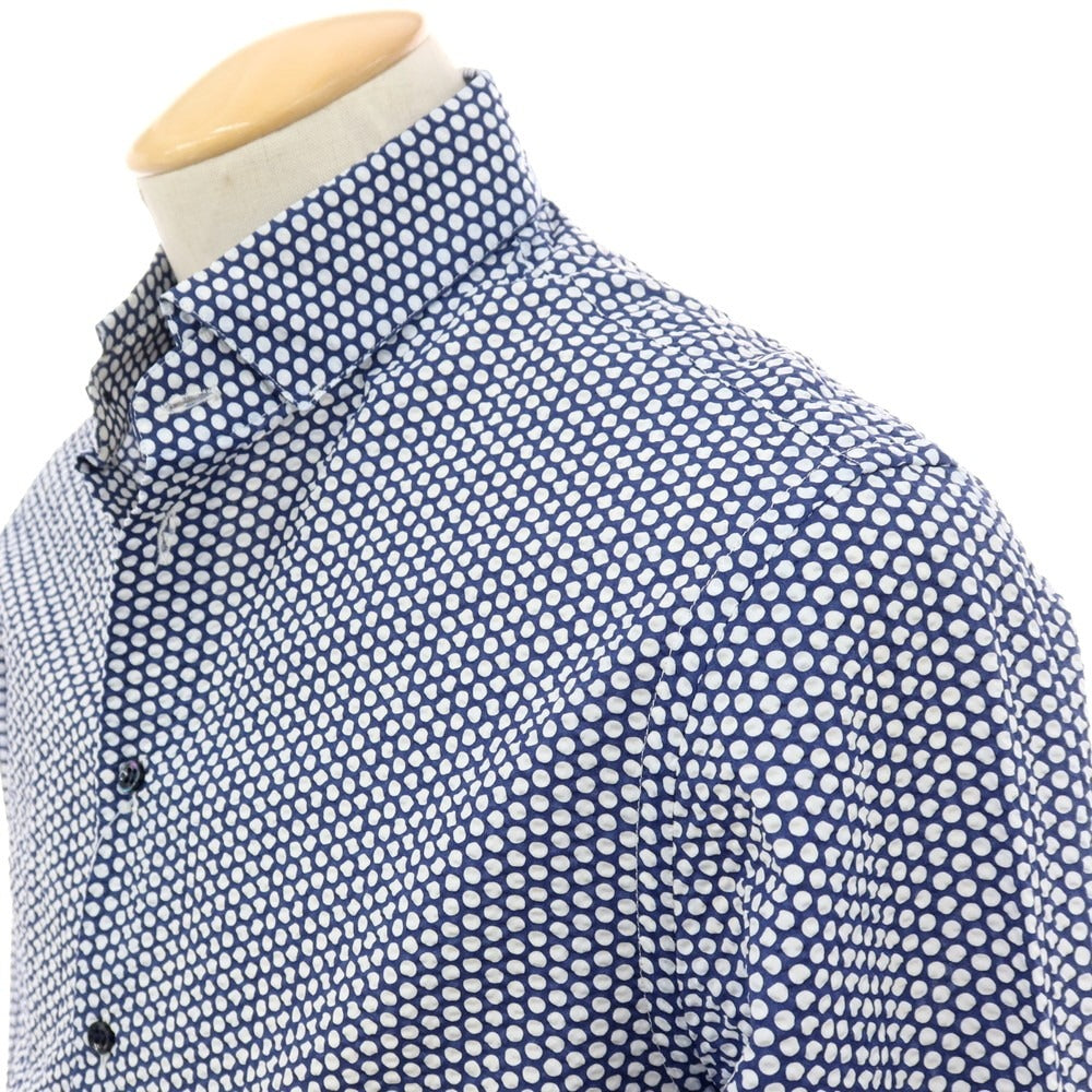 【中古】ジョルジオアルマーニ GIORGIO ARMANI シアサッカーコットン カジュアルシャツ ライトネイビーxホワイト【サイズ38】【 状態ランクB 】【 メンズ 】
