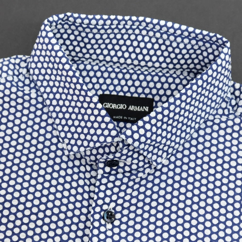 【中古】ジョルジオアルマーニ GIORGIO ARMANI シアサッカーコットン カジュアルシャツ ライトネイビーxホワイト【サイズ38】【 状態ランクB 】【 メンズ 】
