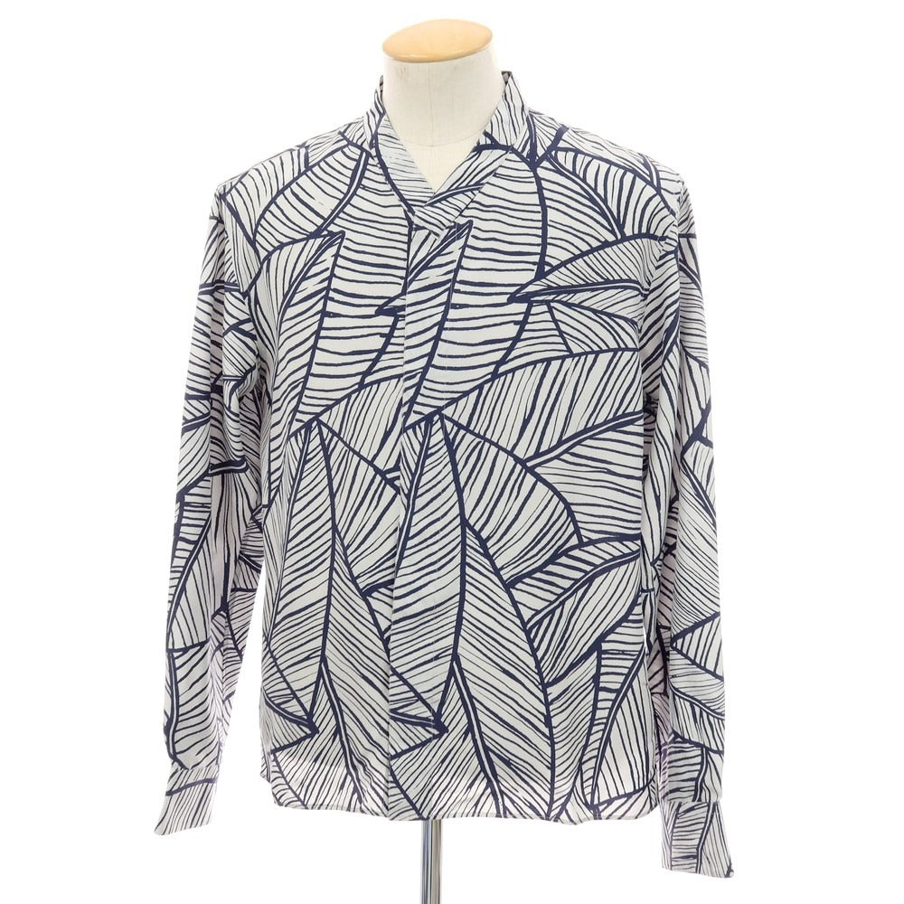 【中古】ジョルジオアルマーニ GIORGIO ARMANI シルク 総柄 カジュアルシャツ グレーxネイビー【サイズ38】【 状態ランクA 】【 メンズ 】