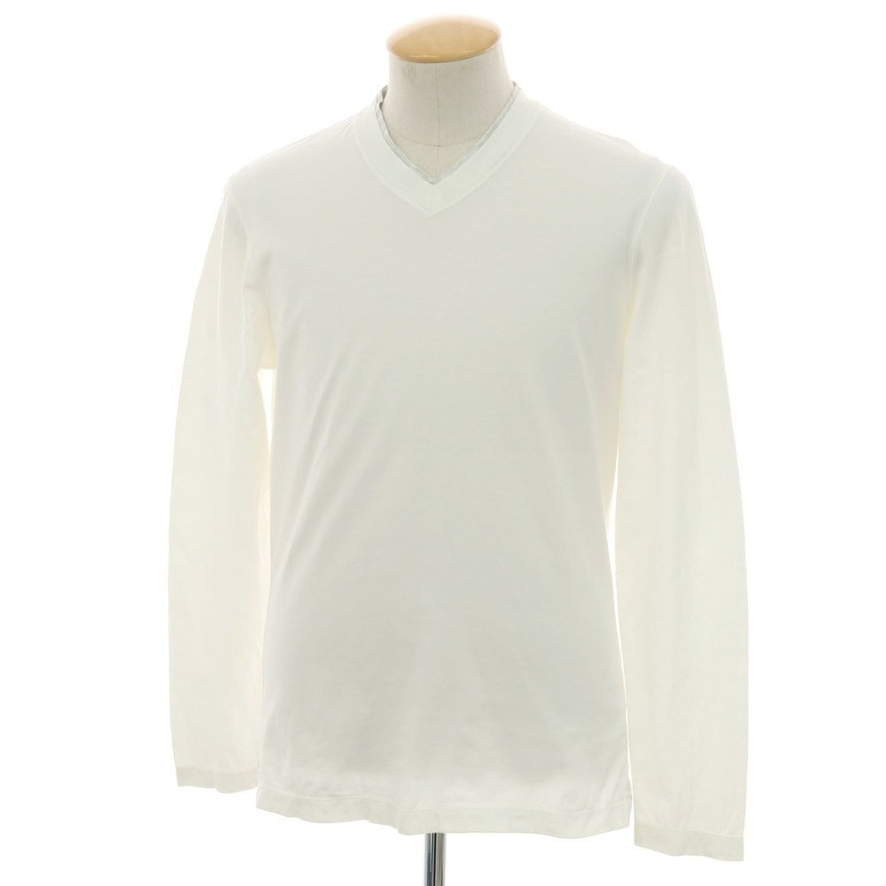 【中古】ブルネロクチネリ Brunello Cucinelli コットン Vネック 長袖Tシャツ オフホワイト【 XS 】【 状態ランクB 】【 メンズ 】
