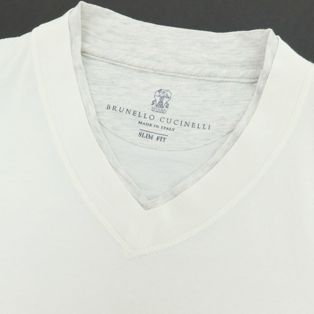 【中古】ブルネロクチネリ Brunello Cucinelli コットン Vネック 長袖Tシャツ オフホワイト【 XS 】【 状態ランクB 】【 メンズ 】