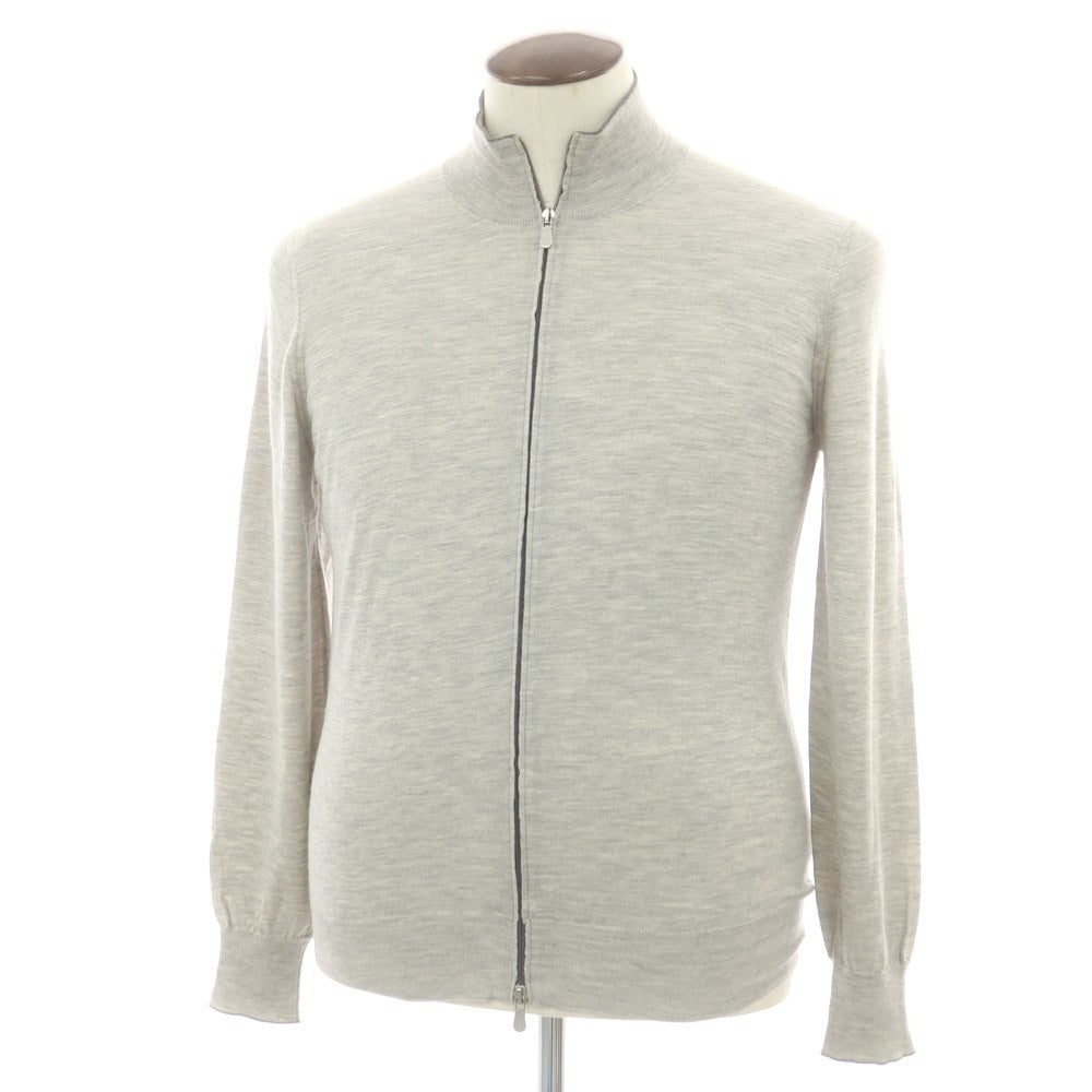 【中古】ブルネロクチネリ Brunello Cucinelli カシミヤシルク ジップアップカーディガン ライトグレー【 50 】【 状態ランクC 】【 メンズ 】