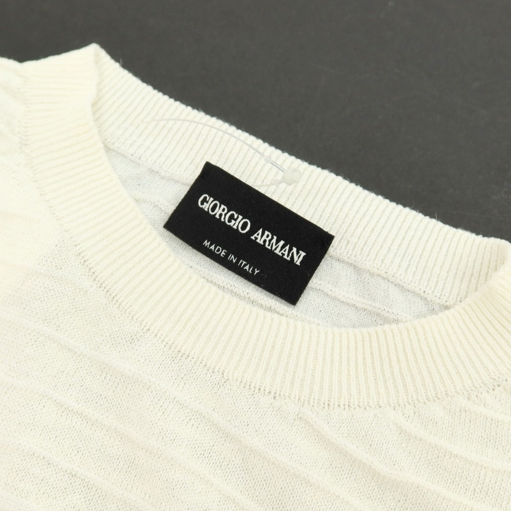 【中古】ジョルジオアルマーニ GIORGIO ARMANI コットン系 刺繡ロゴ プルオーバーニット オフホワイト【サイズ表記なし(M位)】【 状態ランクB 】【 メンズ 】