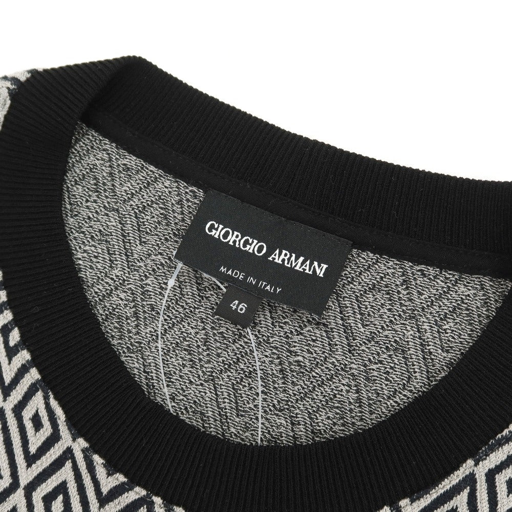 【中古】ジョルジオアルマーニ GIORGIO ARMANI レーヨンナイロンポリウレタン ダイヤ柄 クルーネック 半袖Tシャツ グレーxブラック【サイズ46】【 状態ランクB 】【 メンズ 】