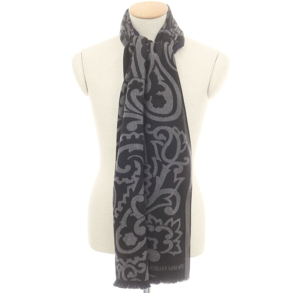 【中古】ジョルジオアルマーニ GIORGIO ARMANI リバーシブル ウールシルク マフラー ブラックxグレー【 状態ランクB 】【 メンズ 】
