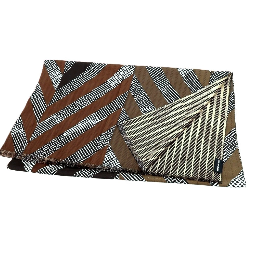 【中古】ジョルジオアルマーニ GIORGIO ARMANI シルク系 プリント ストール ブラウンxカーキ【 状態ランクC 】【 メンズ 】