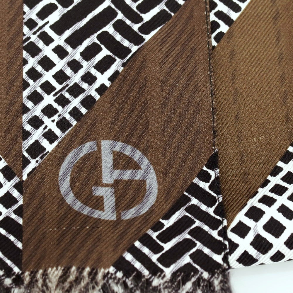 【中古】ジョルジオアルマーニ GIORGIO ARMANI シルク系 プリント ストール ブラウンxカーキ【 状態ランクC 】【 メンズ 】