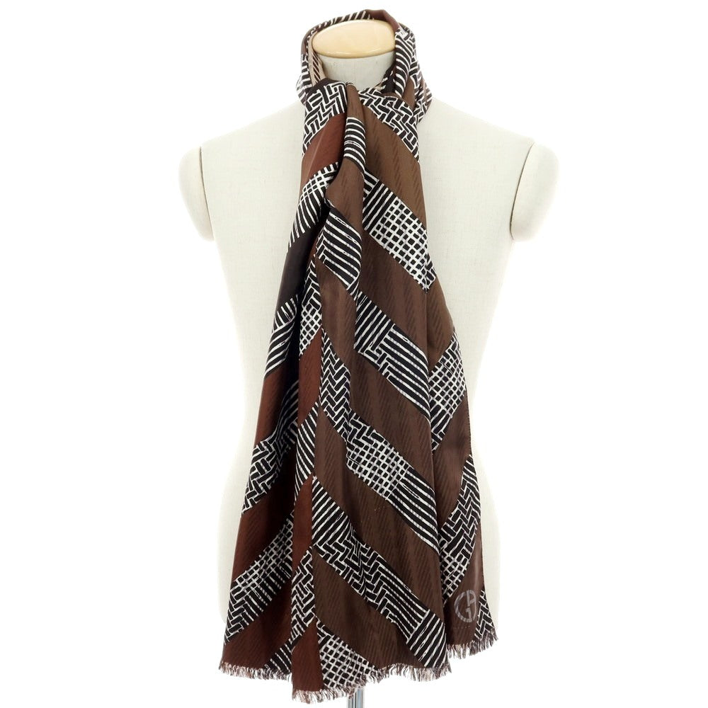 【中古】ジョルジオアルマーニ GIORGIO ARMANI シルク系 プリント ストール ブラウンxカーキ【 状態ランクC 】【 メンズ 】
