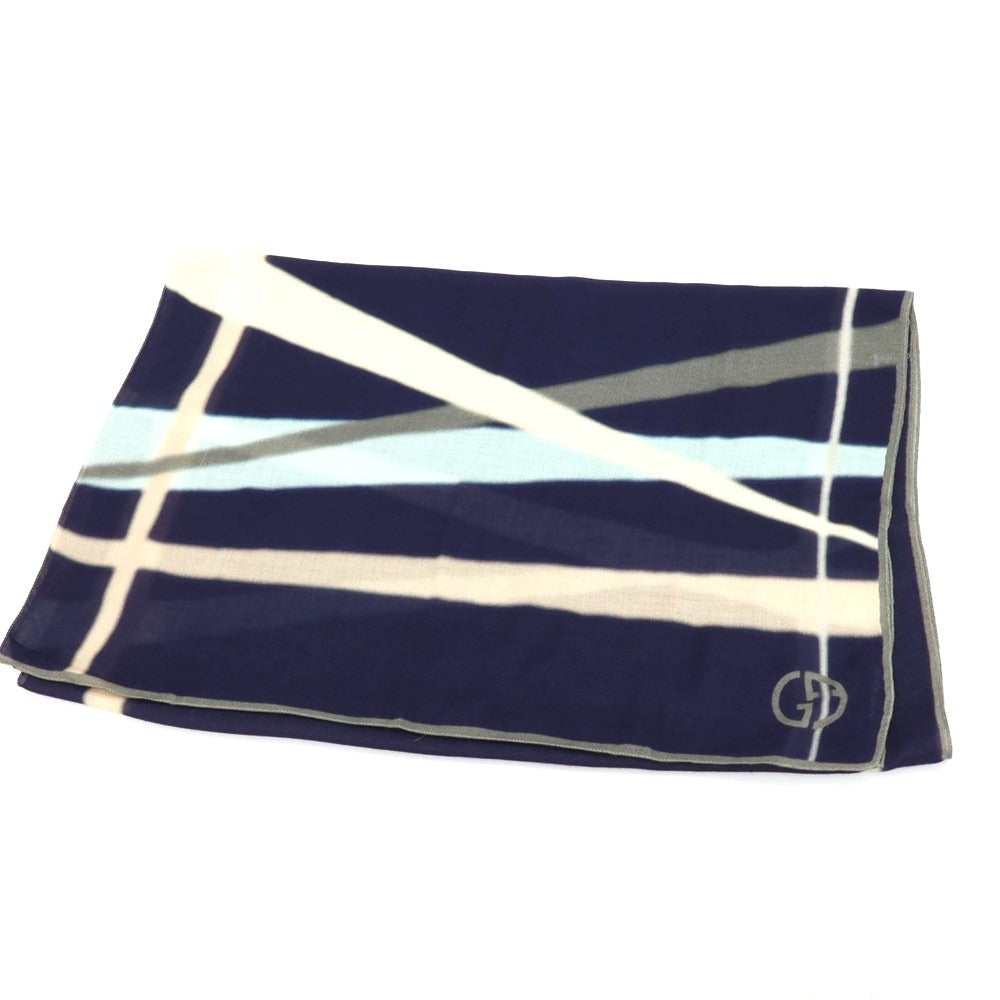 【中古】ジョルジオアルマーニ GIORGIO ARMANI シルク系 プリント ストール ネイビーxベージュ【 状態ランクB 】【 メンズ 】