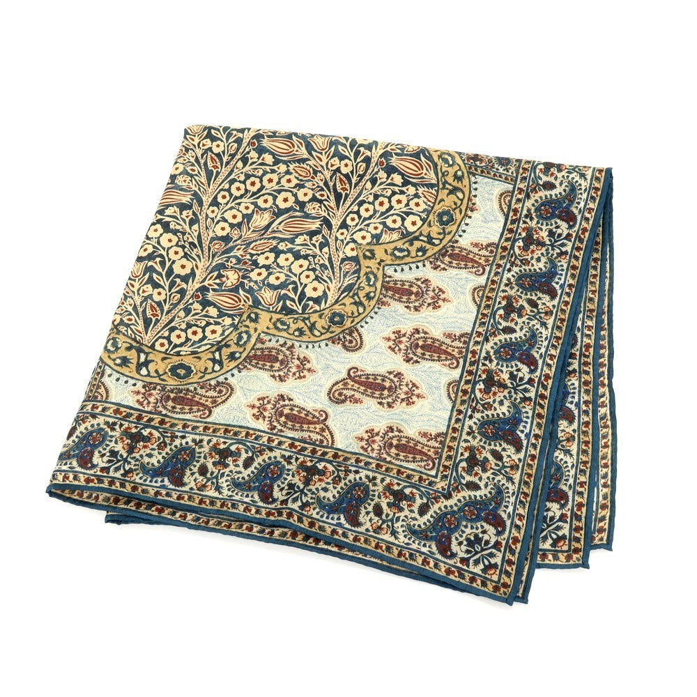 【中古】ロロピアーナ Loro Piana シルク ボタニカル×ペイズリー スカーフ ベージュxネイビー【 状態ランクB 】【 メンズ 】