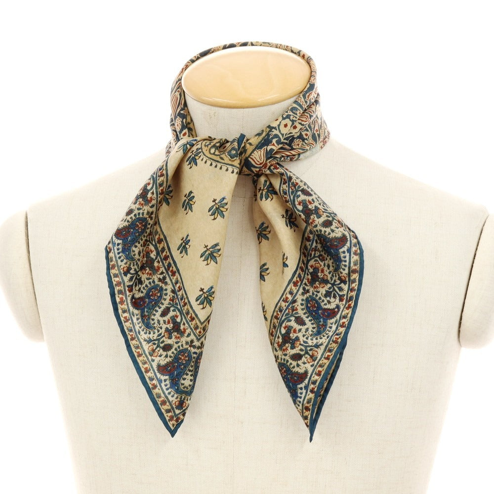 【中古】ロロピアーナ Loro Piana シルク ボタニカル×ペイズリー スカーフ ベージュxネイビー【 状態ランクB 】【 メンズ 】