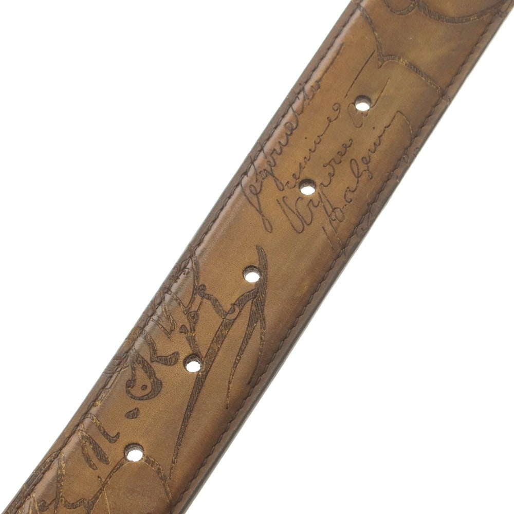 【中古】ベルルッティ Berluti リバーシブル カリグラフィ レザー ベルト ブラウン【 95 】【 状態ランクB 】【 メンズ 】