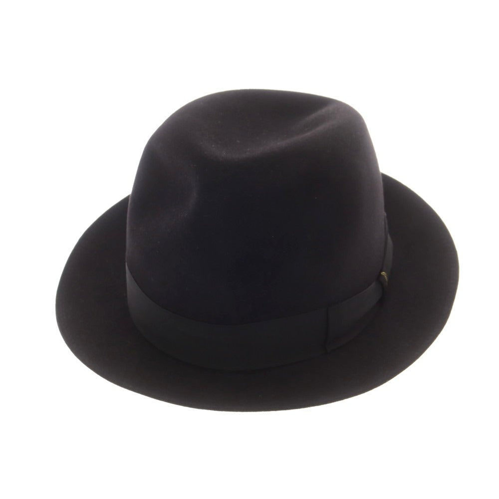 美品　ボルサリーノ　中折れハット　ラビットウール　イタリア製　ブラウン　58 中古】ボルサリーノ Borsalino ラビット 中折れ ハット ブラックx