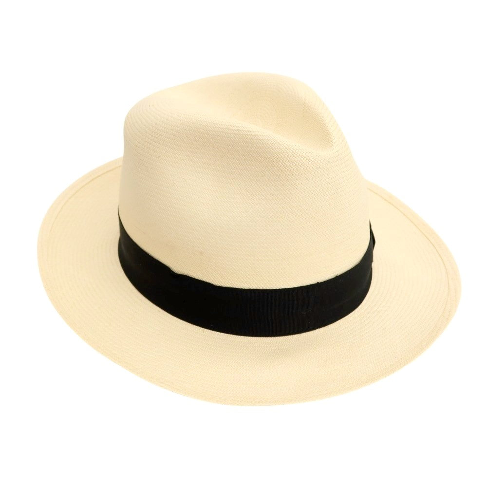 【中古】ボルサリーノ Borsalino ミドルブリム PAGLIA 中折れ ストローハット 帽子 ライトベージュxブラック【サイズ57】【 状態ランクB 】【 メンズ 】