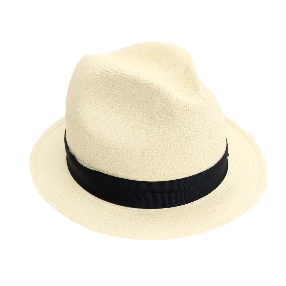 【中古】ボルサリーノ Borsalino ショートブリム 中折れ パナマハット 帽子 アイボリーxネイビー【サイズ59】【 状態ランクB 】【 メンズ 】
