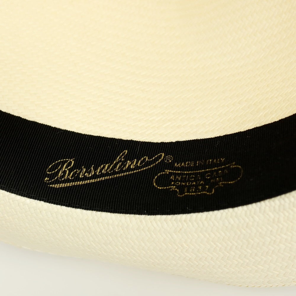 【中古】ボルサリーノ Borsalino ショートブリム 中折れ パナマハット 帽子 アイボリーxネイビー【サイズ59】【 状態ランクB 】【 メンズ 】